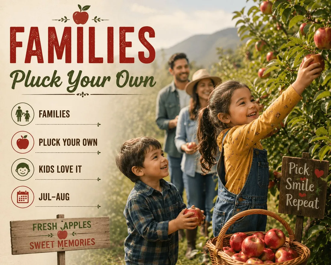 Kids plucking apples